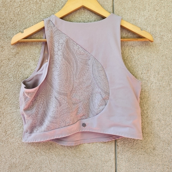Athleta Tank Top Women's Extra Large Lilac Cropped Activewear Lined Lace Top - Picture 6 of 11